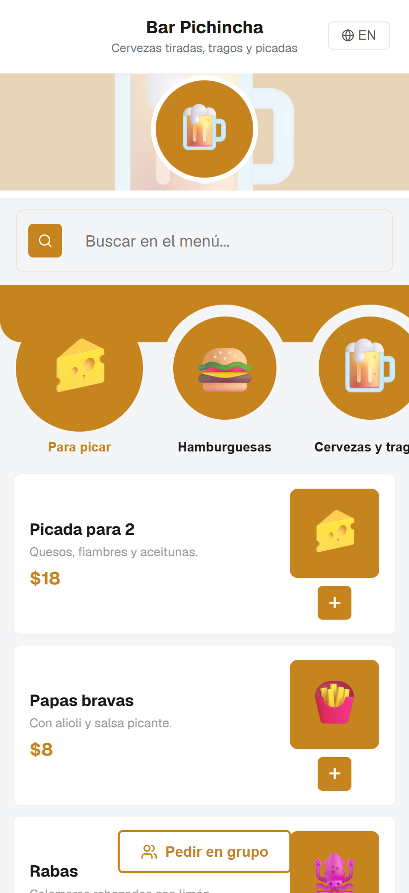 Menú digital de ronda. personalizado con la marca y los colores de cada local